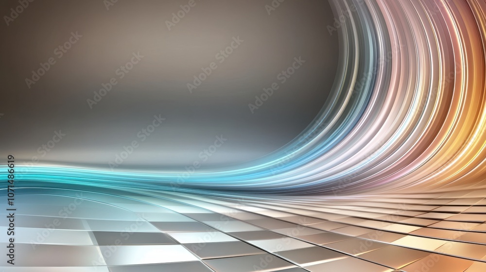 Poster vibrant digital landscape with flowing lines and patterns