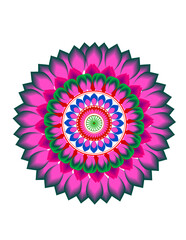 A traditional, circular alpana design featuring intricate patterns and symbols.