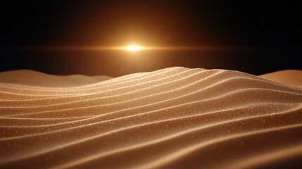 Naklejka premium Desert landscape in Saudi Arabia with dramatic rippled sand dunes, golden light highlighting the curves and shapes of the desert, evoking the serenity of an untouched wilderness