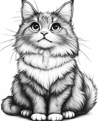 coloring page for kids, cat, cartoon style, thick line, low detail, no shading