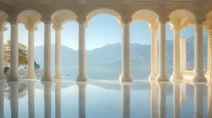 Fototapeta premium Columns and Mountain View - Realistic Image