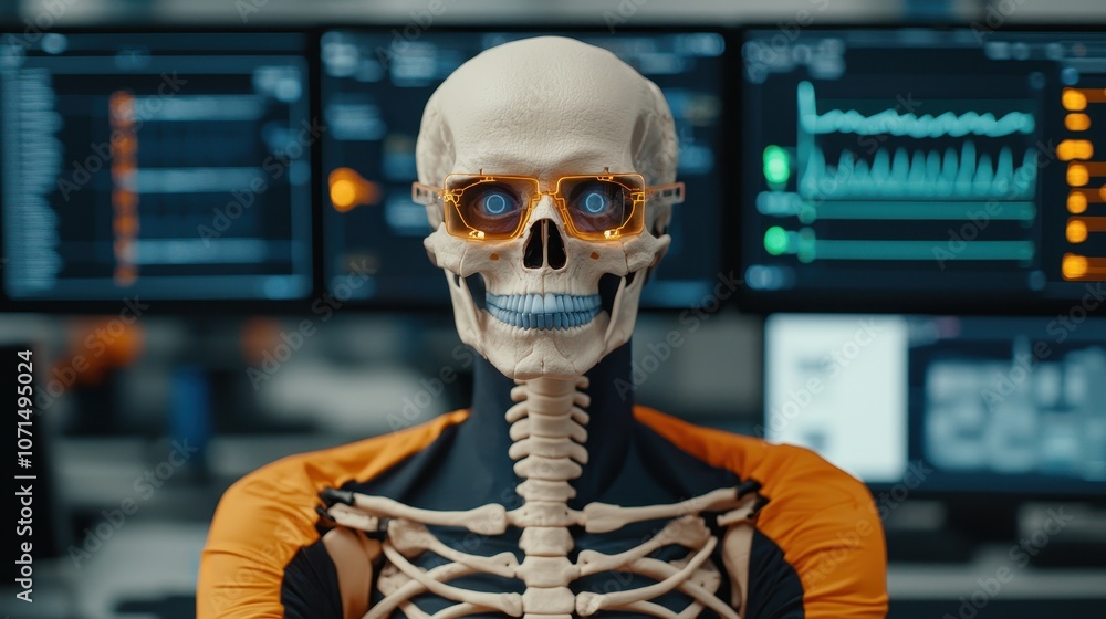 Poster 3d skeleton model with modern technology interface