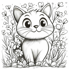 Obraz premium coloring page for kids, cat, cartoon style, thick line, low detail, no shading