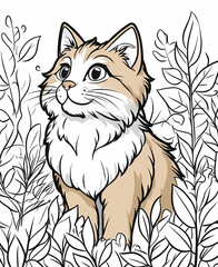 coloring page for kids, cat, cartoon style, thick line, low detail, no shading