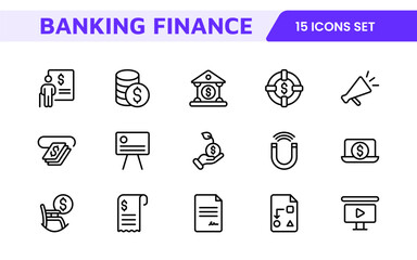 Personal Finance Icon Set. Sleek and intuitive icons for budgeting; saving; and investing; perfect for financial apps; tools; and websites to empower users in managing their money effectively.