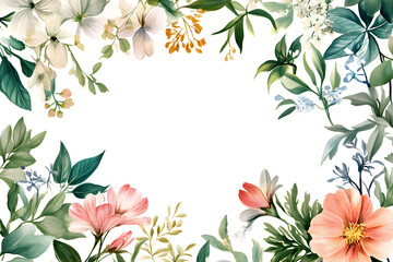 Obraz premium Watercolor of flowers framed for text or pictures.