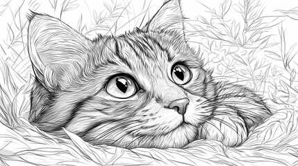 coloring page for kids, cat, cartoon style, thick line, low detail, no shading