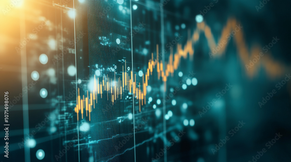 Poster abstract financial chart with glowing lines and data points, representing market trends and analysis