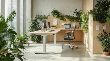 Fototapeta premium Transform your workspace how a green office environment enhances productivity and wellbeing