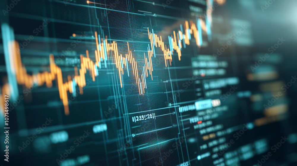 Aufkleber digital graph showing fluctuating data on a screen with a dark background, illustrating financial or