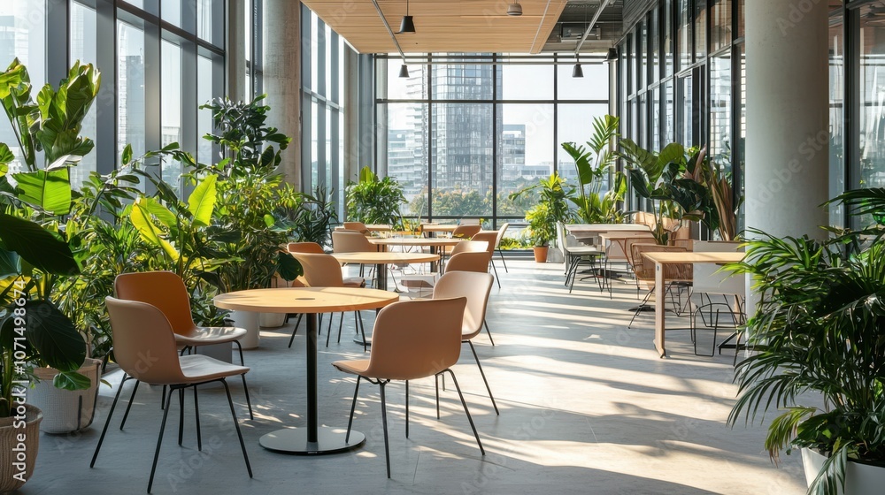 Poster create an inviting educational space with abundant natural light and lively greenery for enhanced le