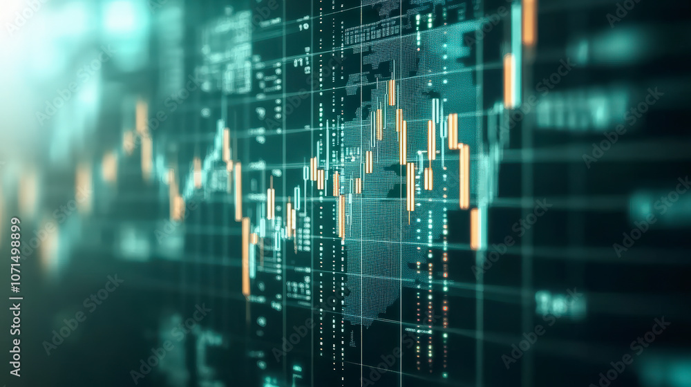 Aufkleber abstract digital financial chart with candlestick patterns on a blurred background, representing mar