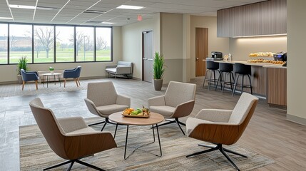 Create an inviting break room design to enhance employee comfort and collaboration