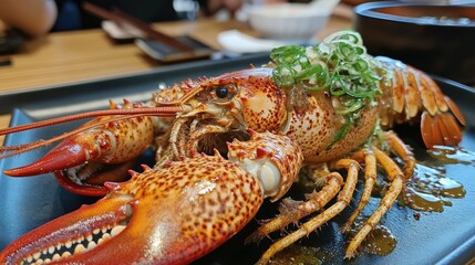 Close-Up of a Cooked Lobster with Green Onions