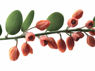 Photo Realistic Spindle Branch with Orange Seed Pods and Green Leaves