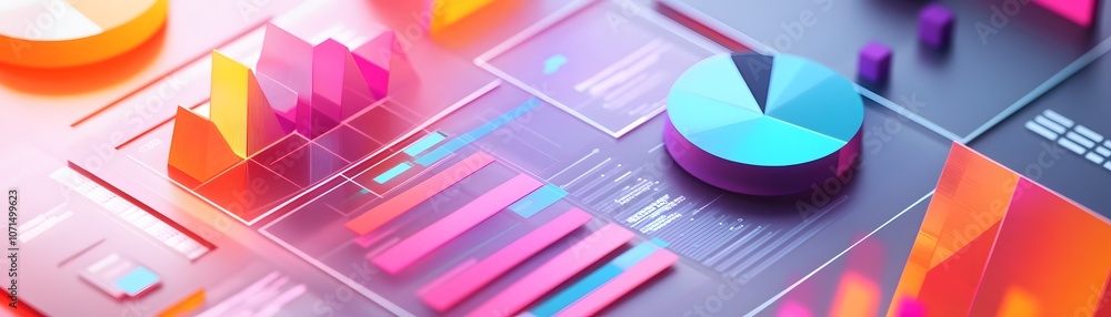 Poster colorful data visualization with vibrant graphs, charts, and statistics illustrating modern analytic