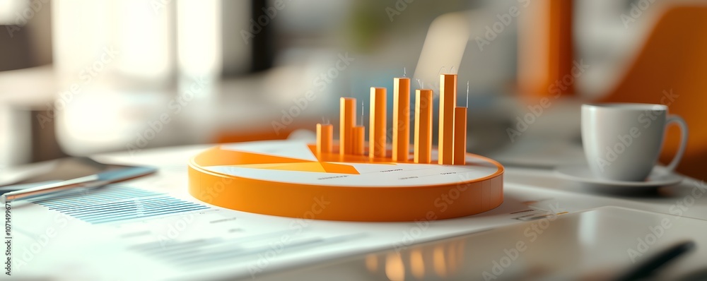 Poster a modern workspace featuring a detailed pie chart and bar graph, symbolizing data analysis and finan