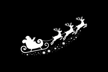 Silhouette of Santa Claus with Reindeer in the Sky: Iconic Christmas Illustration
