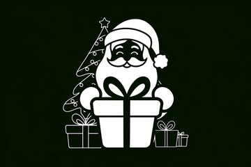 Santa Claus Silhouette with Gift: Classic Christmas Illustration Isolated Design
