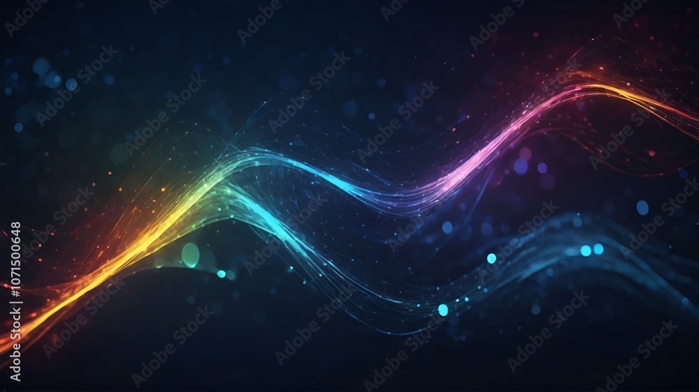 Poster abstract colorful cosmic digital waveform with data network visualization
