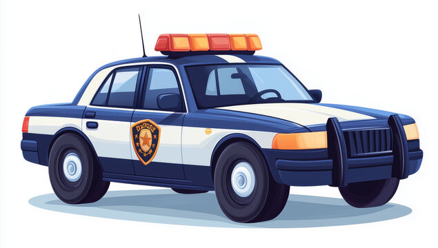 Classic american police car parked up with lights flashing