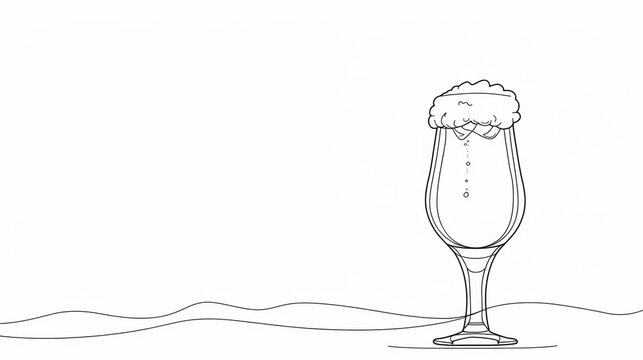 one line drawing of beer glass with foam. Craft drink alcohol ale in simple linea - Powered by Adobe