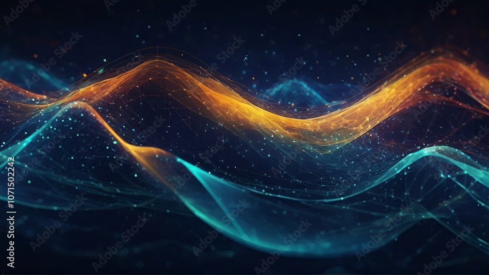Poster abstract colorful cosmic digital waveform with data network visualization