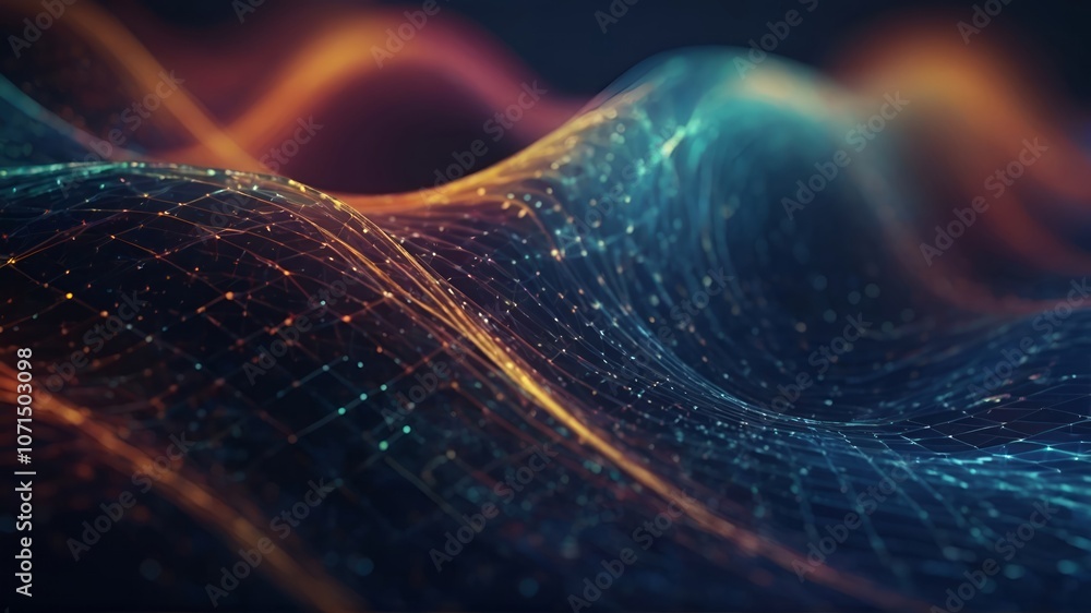Poster abstract colorful cosmic digital waveform with data network visualization