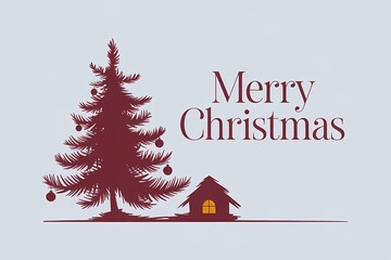Merry Christmas: Black and White Christmas Tree Silhouette Illustration
