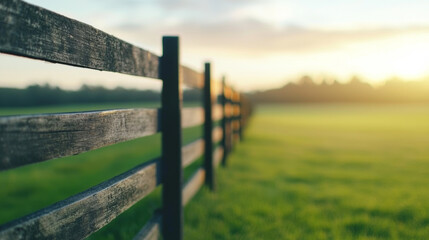 Obraz premium Capture the tranquil beauty of a sunrise behind a wooden fence in an open field