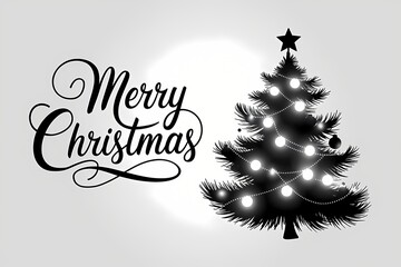 Merry Christmas: Black and White Christmas Tree Silhouette Illustration
