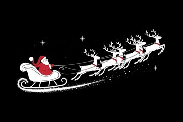 Silhouette of Santa Claus with Reindeer in the Sky: Iconic Christmas Illustration
