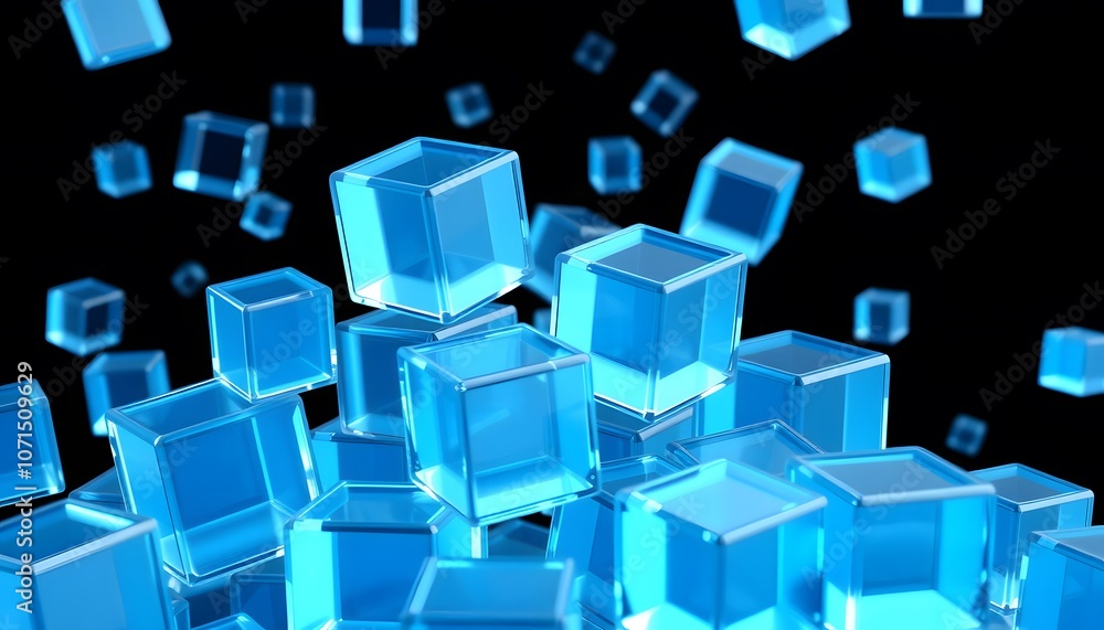 Poster stunning 3d render of blue glass cubes against a dark background ideal for modern design projects an