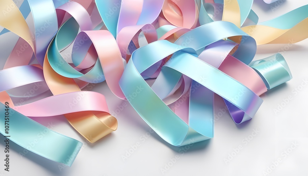 Poster Abstract Background with Holographic Ribbons Isolated on White Background: A Versatile 3D Rendering Illustration in Pastel Colors for Design Projects