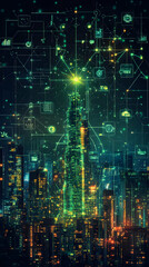 Obraz premium Illustration - Smart City Network Technology Data Connection