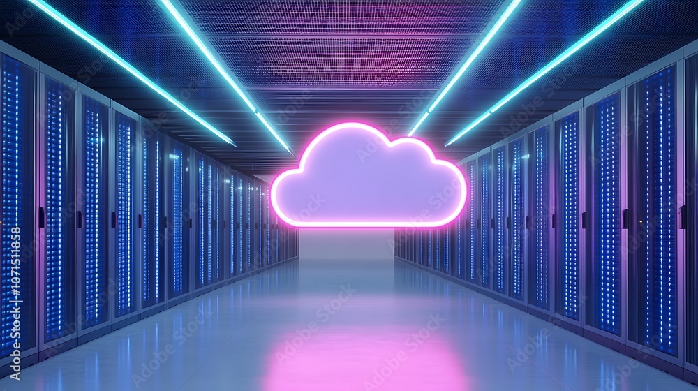 Poster modern data center with cloud computing concept representing digital storage solutions