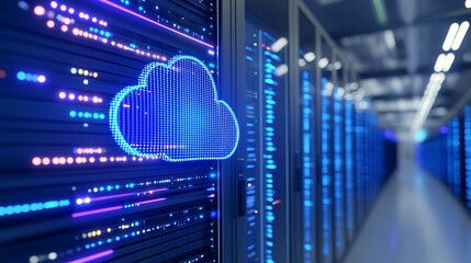 Modern Data Center with Cloud Computing Concept Representing Digital Storage Solutions