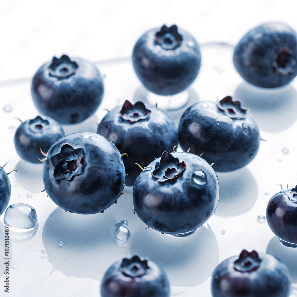 Poster close-up image of blue berries with water droplets in a clean and refreshing style perfect for food 