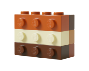 A stack of colorful building blocks in brown, cream, and tan hues.