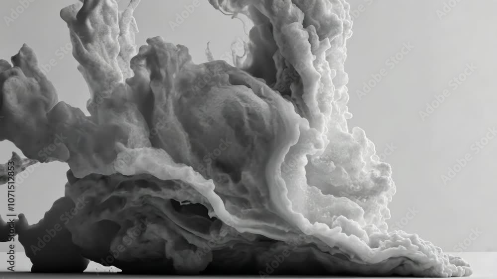 Poster a close-up shot of white foam captured in black and white, creating a surreal and abstract image