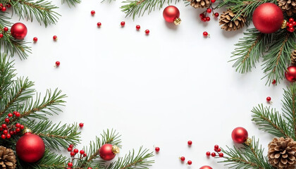 christmas background with fir branches and balls