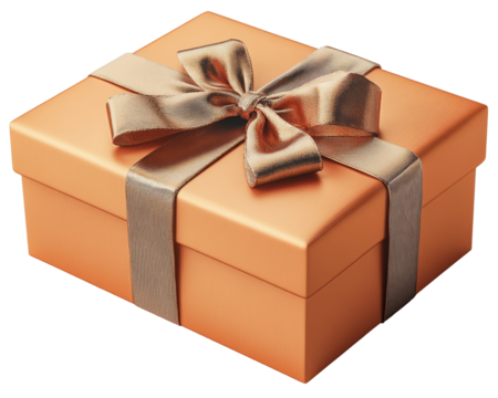 A beautifully wrapped orange gift box with a satin ribbon, perfect for special occasions.