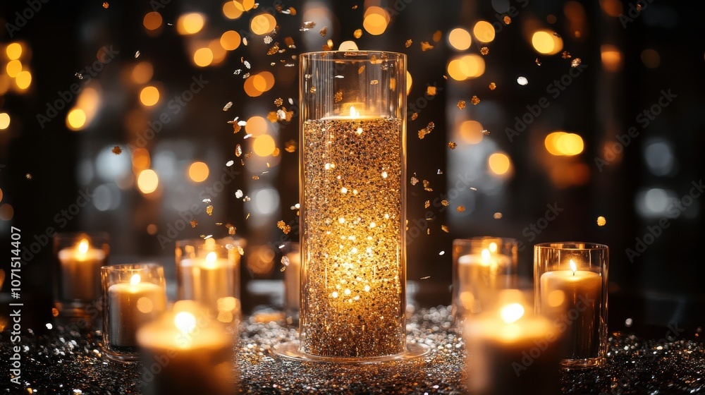Poster elegant candlelight with sparkling bokeh effect