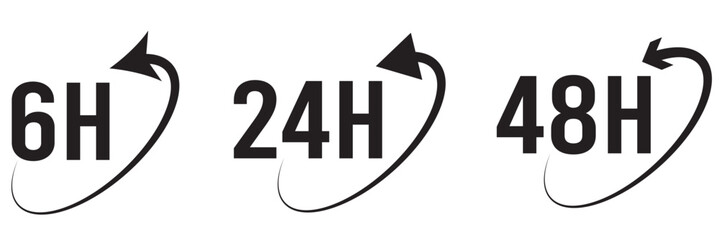 24 hours service vector symbol. 24h service duration sign. 24 h discount offer. same day delivery line icon set. fast 24hr support sign collection.