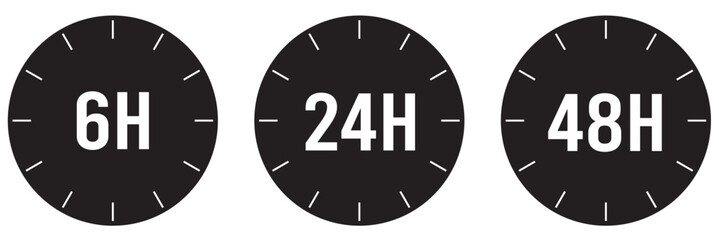 12, 24, 48 and 72 hours clock icon. 24 hours icon vector. Security Protection 24 hours. Flat Vector illustration.