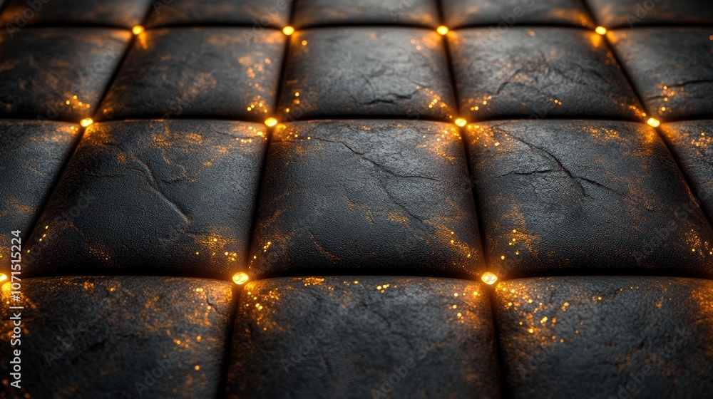 Poster a black and gold patterned surface with a lot of light shining on it. generative ai