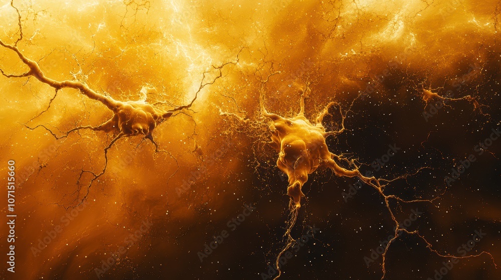 Poster two glowing neurons are floating in a dark space. generative ai