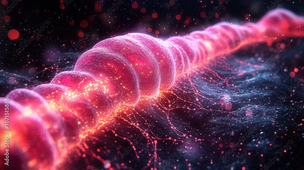 Aufkleber a long pink and red string of something that looks like a cell. generative ai