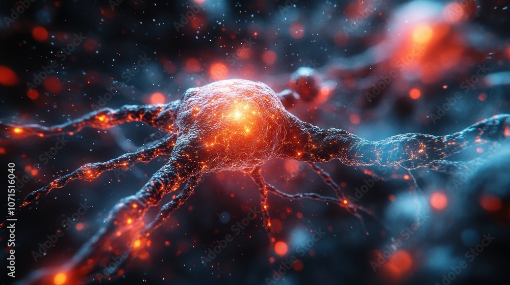 Poster a close up of a brain with a glowing red center. generative ai