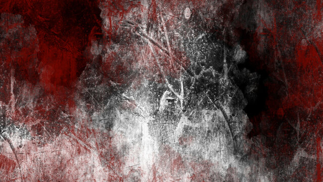 Grunge background with red, black, and white tones.
